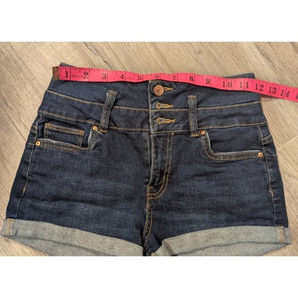 Refuge Women's Blue Denim Jean Shorts Size 0 High Rise Stretch Button Fly Casual - Picture 6 of 7